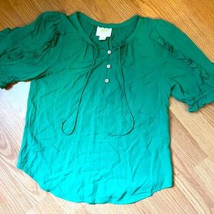 Emerald green anthropology ruffled blouse